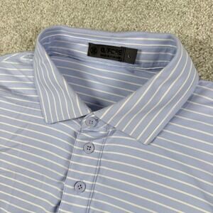 G/FORE Polo Shirt Mens L Blue Striped Performance Short Sleeve Golf Top